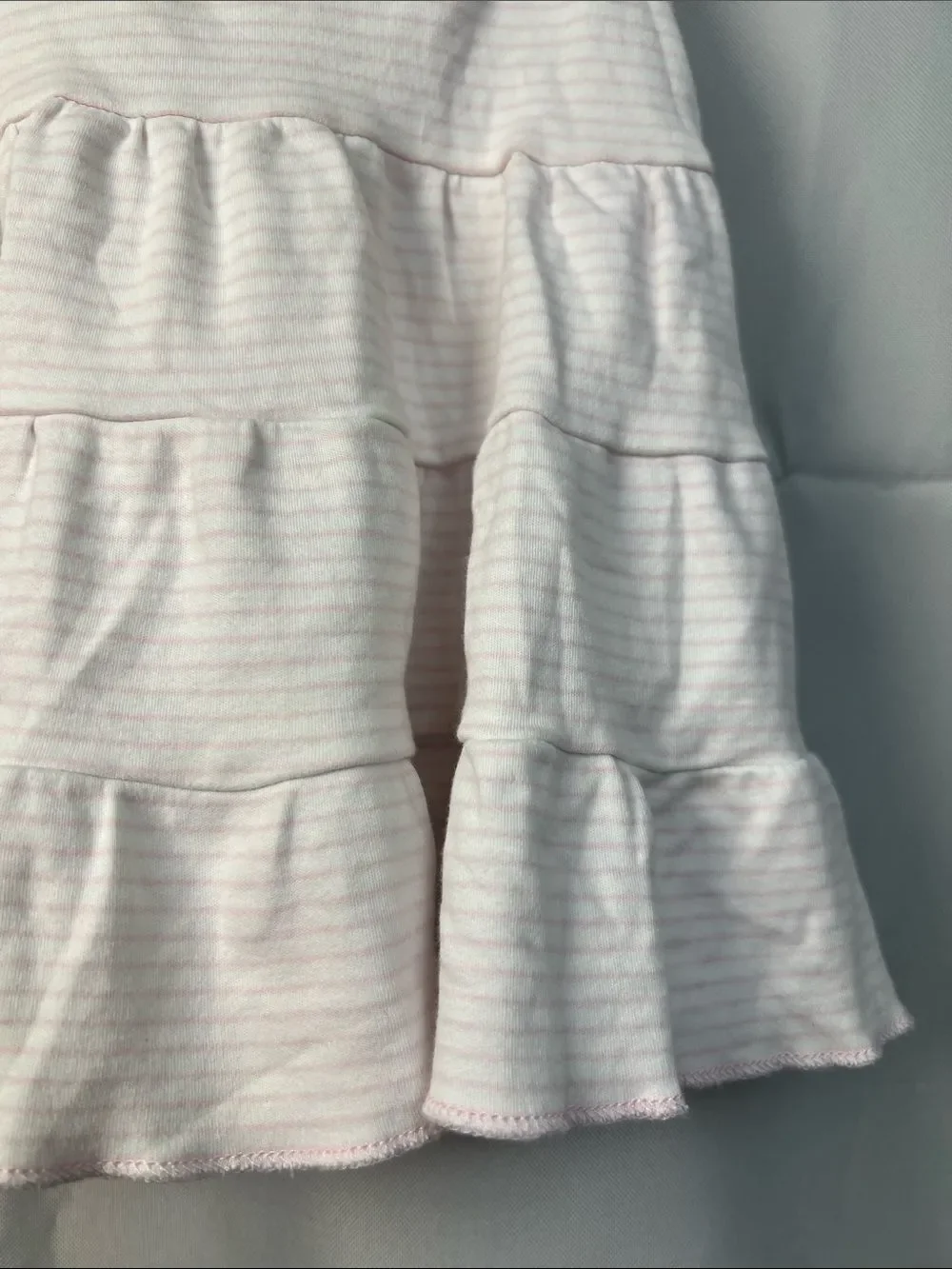 Magnolia Baby pink & white stripe  tiered dress with alligator appliqué 12 Mon